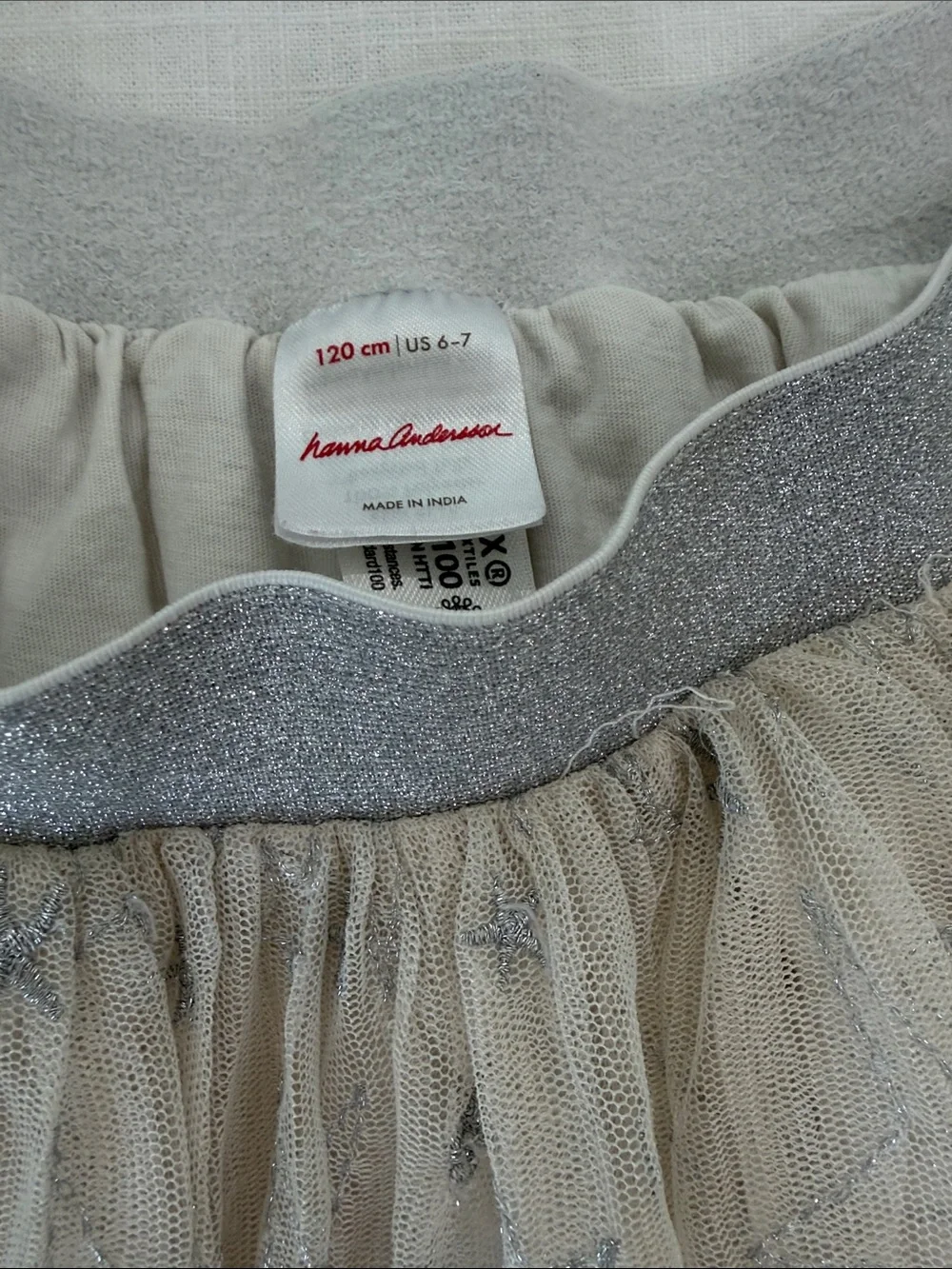 Girls Beige Tulle Tutu Star Skirt with Silver Waistband 120cm 6/7